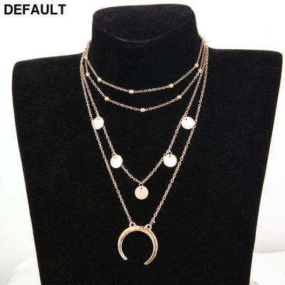 Round Moon Pendant Necklace Exquisite Gold Color Multi-layer Choker Sterling Silver Necklaces