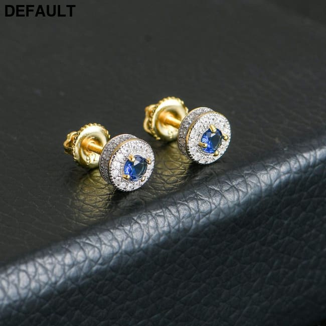 S925 Silver Whole Body Sterling Earrings Round Micro-set Sapphire Ruby Men And Women BESES036-blue