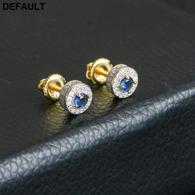 S925 Silver Whole Body Sterling Earrings Round Micro-set Sapphire Ruby Men And Women BESES036-blue