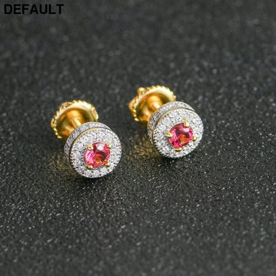 S925 Silver Whole Body Sterling Earrings Round Micro-set Sapphire Ruby Men And Women BESES036-red