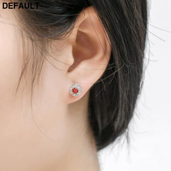 S925 Silver Whole Body Sterling Earrings Round Micro-set Sapphire Ruby Men And Women