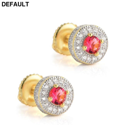 S925 Silver Whole Body Sterling Earrings Round Micro-set Sapphire Ruby Men And Women