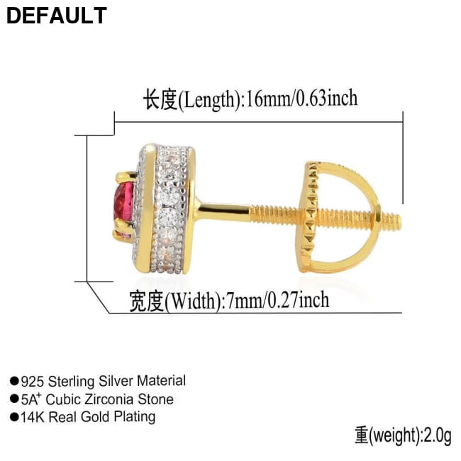 S925 Silver Whole Body Sterling Earrings Round Micro-set Sapphire Ruby Men And Women