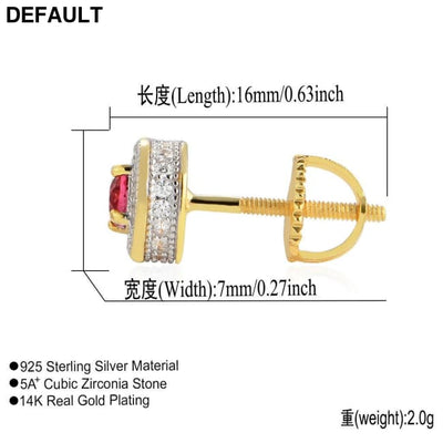 S925 Silver Whole Body Sterling Earrings Round Micro-set Sapphire Ruby Men And Women