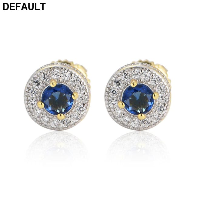 S925 Silver Whole Body Sterling Earrings Round Micro-set Sapphire Ruby Men And Women