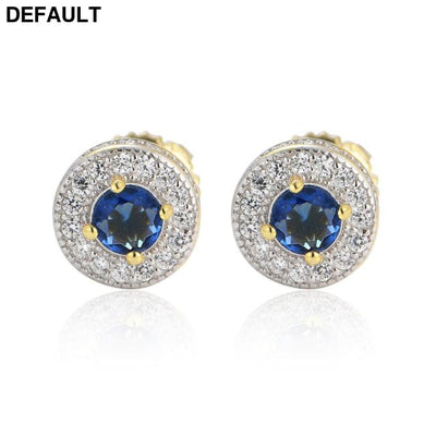 S925 Silver Whole Body Sterling Earrings Round Micro-set Sapphire Ruby Men And Women