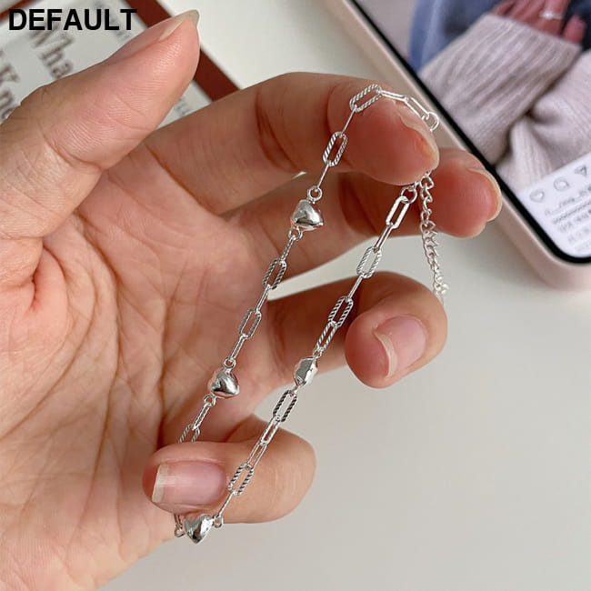 S925 Sterling Silver 3D Heart Bracelet For Women Geometric Plain / 925 Bracelets