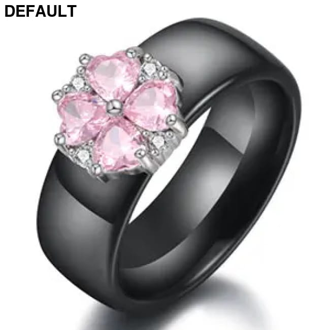 S925 Sterling Silver Pink Flower Cubic Zirconia Ceramic Ring Black / CHINA / 6 Wedding Rings Best Selling Products