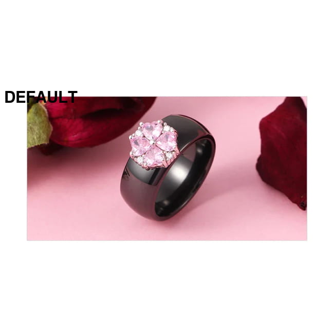 S925 Sterling Silver Pink Flower Cubic Zirconia Ceramic Ring Wedding Rings Best Selling Products