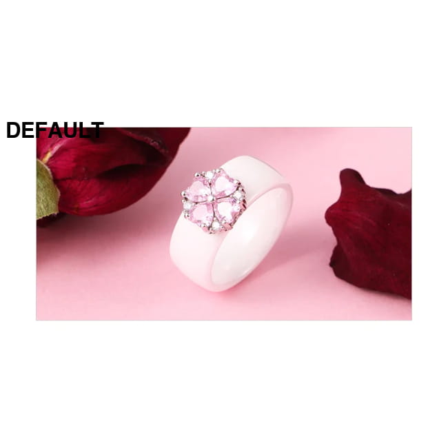 S925 Sterling Silver Pink Flower Cubic Zirconia Ceramic Ring Wedding Rings Best Selling Products