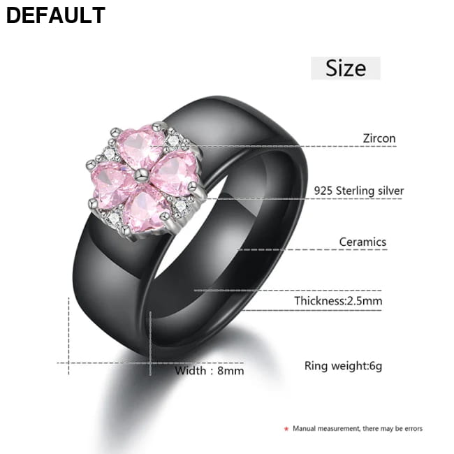 S925 Sterling Silver Pink Flower Cubic Zirconia Ceramic Ring Wedding Rings Best Selling Products
