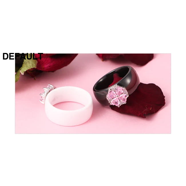 S925 Sterling Silver Pink Flower Cubic Zirconia Ceramic Ring Wedding Rings Best Selling Products