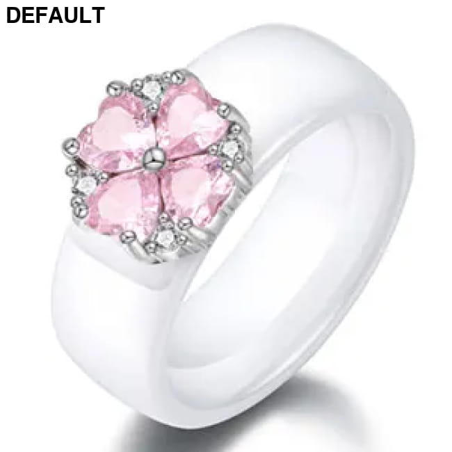 S925 Sterling Silver Pink Flower Cubic Zirconia Ceramic Ring White / CHINA / 12 Wedding Rings Best Selling Products