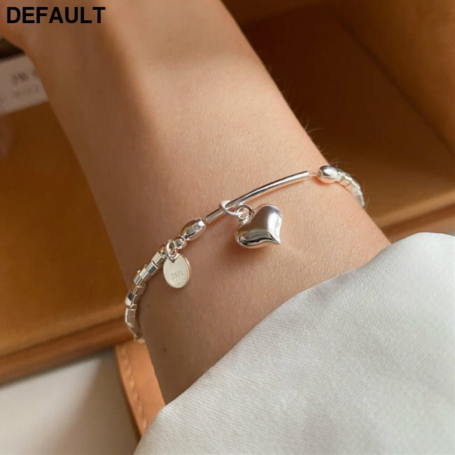 S925 Sterling Silver Square Charm Bracelet With Round Discs Plain / 925 Bracelets