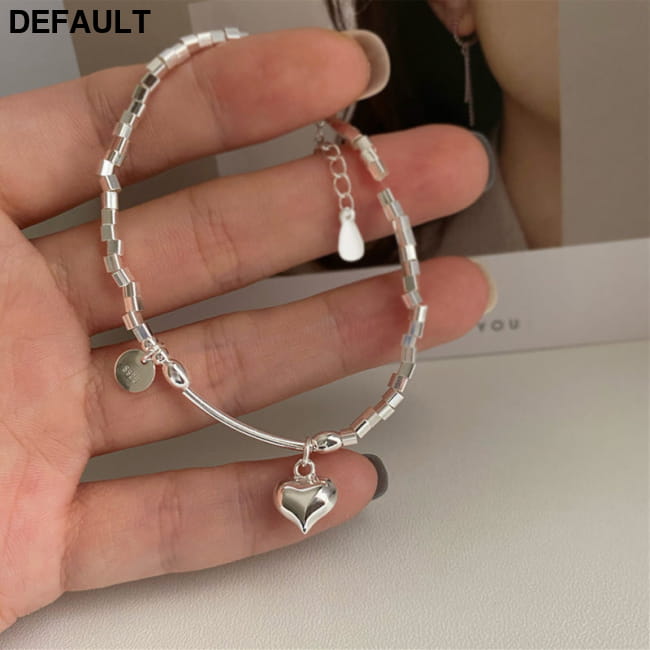 S925 Sterling Silver Square Charm Bracelet With Round Discs Plain / 925 Bracelets