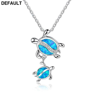 Silver Filled Blue Sea Turtle Pendant Necklace for Women A039-1 / 50cm Sterling Necklaces