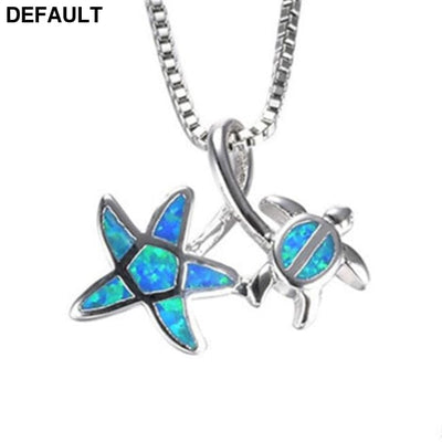 Silver Filled Blue Sea Turtle Pendant Necklace for Women A039-2 / 50cm Sterling Necklaces