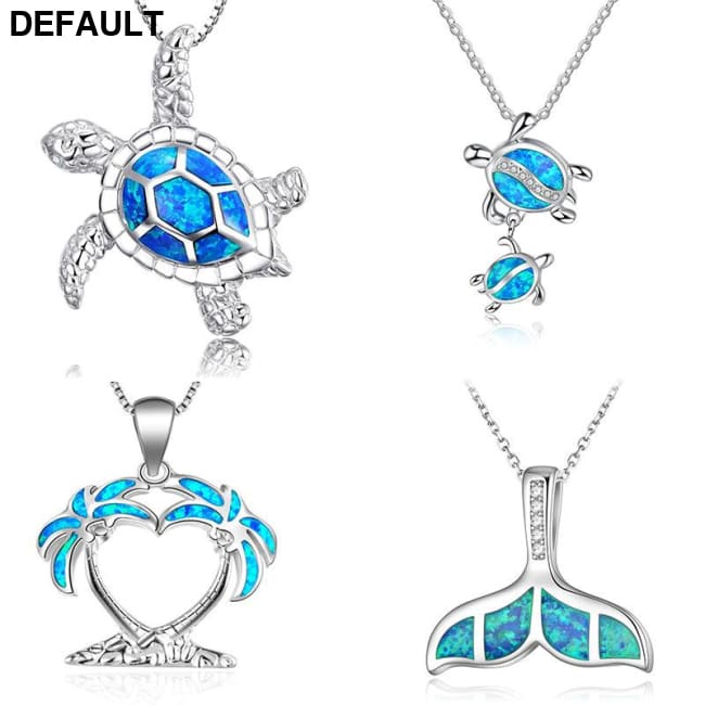 Silver Filled Blue Sea Turtle Pendant Necklace for Women Sterling Necklaces