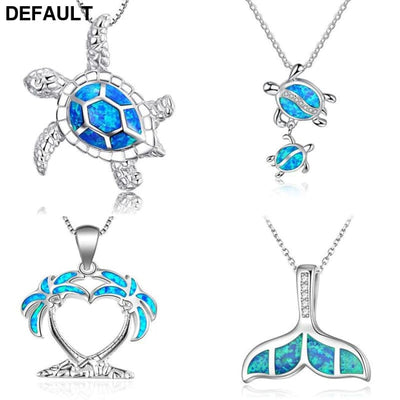 Silver Filled Blue Sea Turtle Pendant Necklace for Women Sterling Necklaces