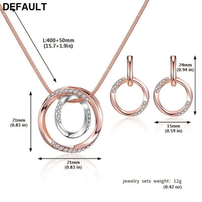 Simple Circle Jewelry Accessories Set Inlaid Rhinestones Pendant Necklace & Stud Dangle Earrings Gift For Women Girls