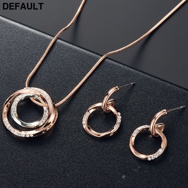 Simple Circle Jewelry Accessories Set Inlaid Rhinestones Pendant Necklace & Stud Dangle Earrings Gift For Women Girls