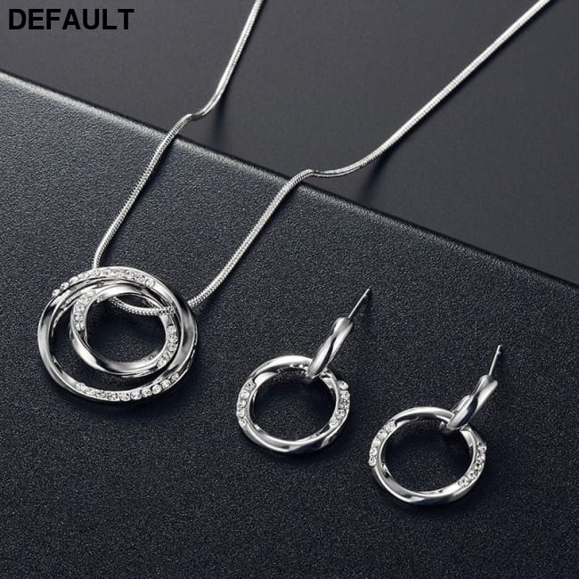 Simple Circle Jewelry Accessories Set Inlaid Rhinestones Sterling Silver Necklace Sets Necklaces