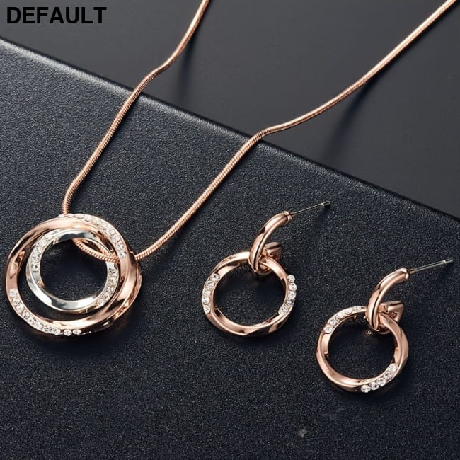 Simple Circle Jewelry Accessories Set Inlaid Rhinestones Sterling Silver Necklace Sets Necklaces