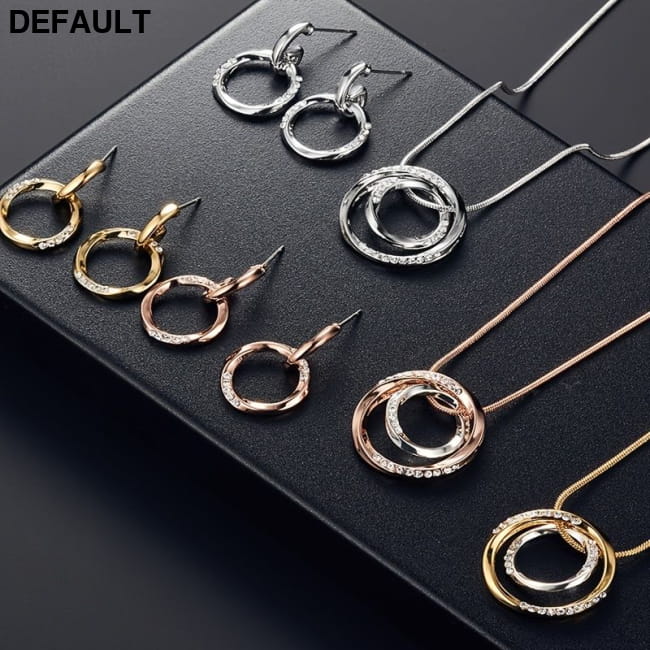Simple Circle Jewelry Accessories Set Inlaid Rhinestones Sterling Silver Necklace Sets Necklaces