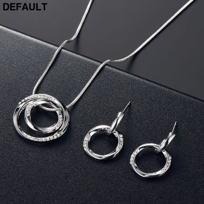 Simple Circle Jewelry Accessories Set Inlaid Rhinestones Sterling Silver Necklace Sets Necklaces