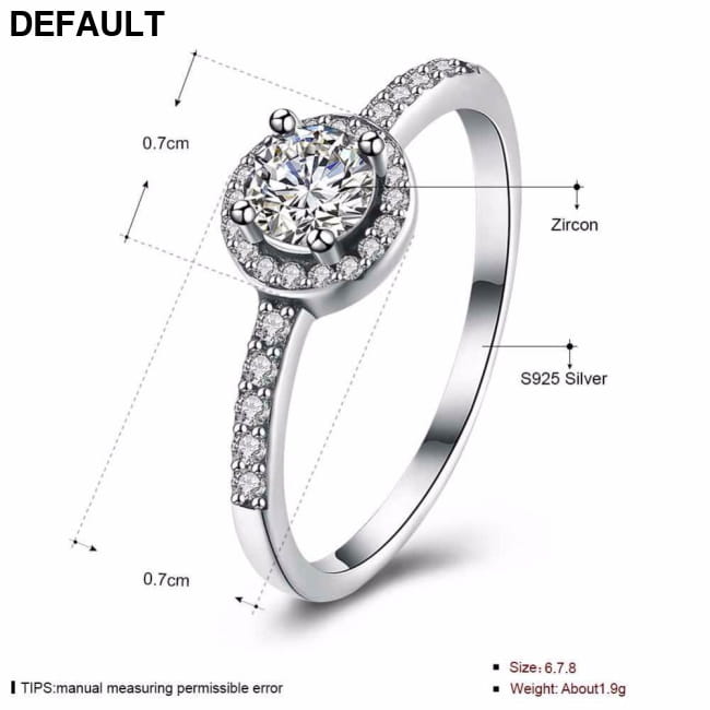 Solid 925 Sterling Silver Female Wedding Ring Classic Cubic Rings Decor