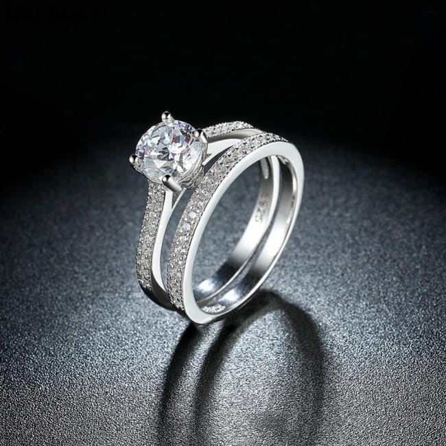 Solid 925 Sterling Silver Ring Sets Engagement Jewelry Wedding Rings
