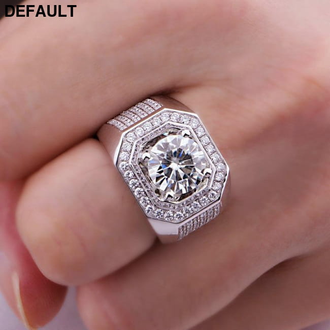 Solitaire Male 8mm Sona Diamond Ring 10KT White Gold Men Rings