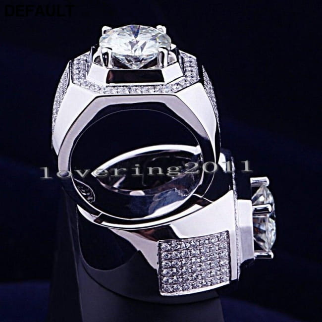 Solitaire Male 8mm Sona Diamond Ring 10KT White Gold Men Rings