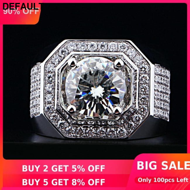 Solitaire Male 8mm Sona Diamond Ring 10KT White Gold Men Rings