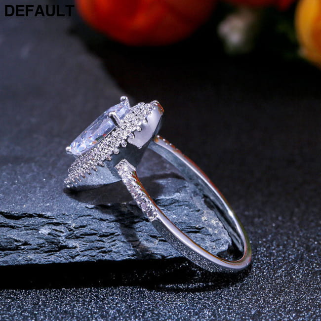 Sparkly Pear-shaped Water Drop Cubic Zirconia Wedding Rings Sterling Silver