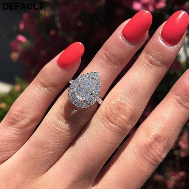 Sparkly Pear-shaped Water Drop Cubic Zirconia Wedding Rings Sterling Silver