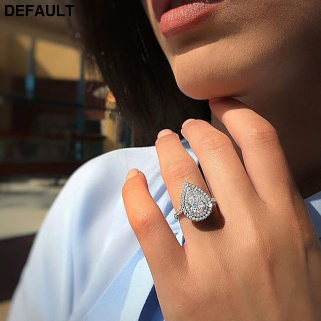 Sparkly Pear-shaped Water Drop Cubic Zirconia Wedding Rings Sterling Silver