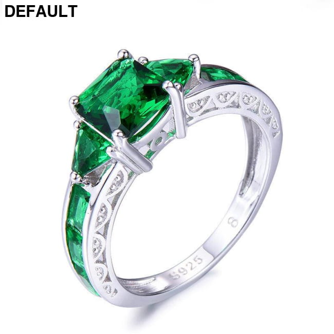 Square Green Stone May Birthstone Ring 5 Sterling Silver Rings