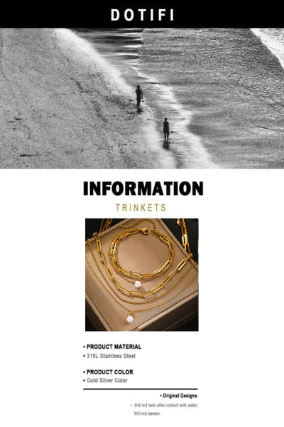 Stainless Steel Jewelry Set Elegant Delicate Pearl Pendant Luxury Multi-Layer Chain For Women Sterling Silver Necklace