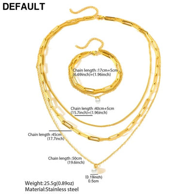 Stainless Steel Jewelry Set Elegant Delicate Pearl Pendant Luxury Multi-Layer Chain For Women Sterling Silver Necklace