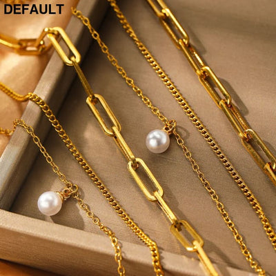 Stainless Steel Jewelry Set Elegant Delicate Pearl Pendant Luxury Multi-Layer Chain For Women Sterling Silver Necklace
