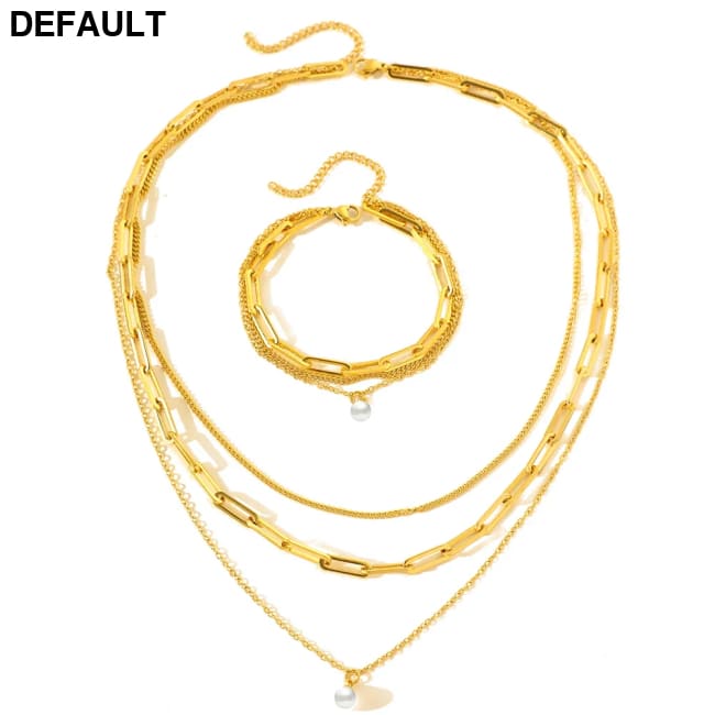 Stainless Steel Jewelry Set Elegant Delicate Pearl Pendant Luxury Multi-Layer Chain For Women Sterling Silver Necklace