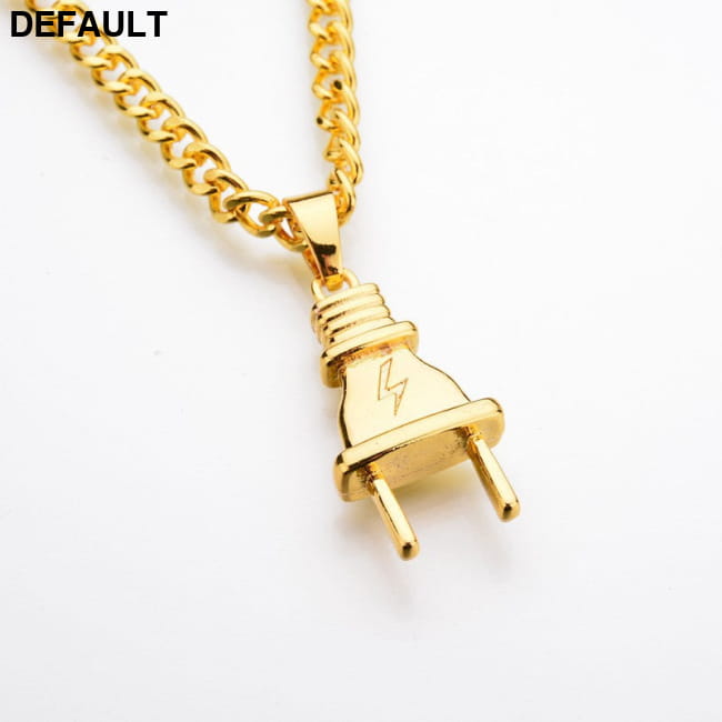 Stainless Steel Men Women Electric Plug Pendant Necklace gold / CN Necklaces Sterling Silver
