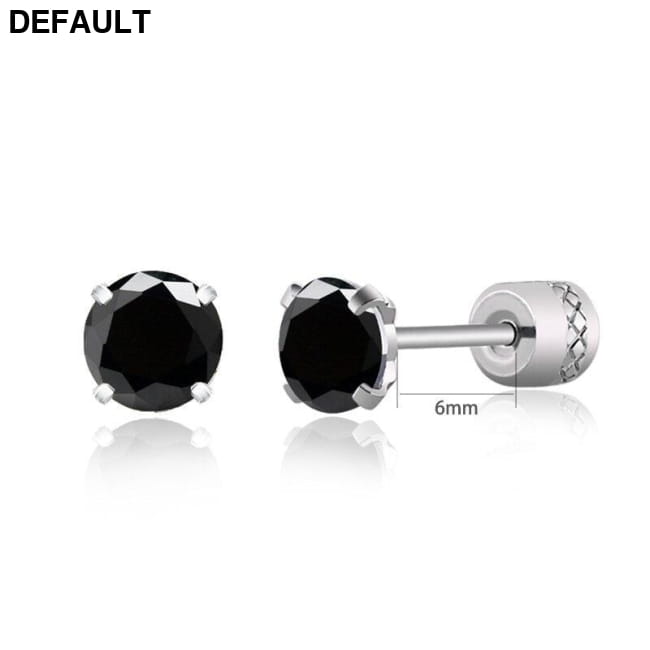 Steel Cubic Zirconia Crystal Stone Round Small Stud Earring Black-1pair / Zircon-3mm / China Men Earrings