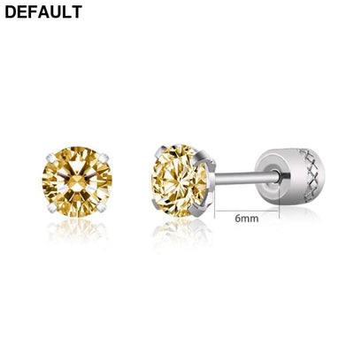 Steel Cubic Zirconia Crystal Stone Round Small Stud Earring for Women Wedding Unusual helix screw earrings Man Jewelry