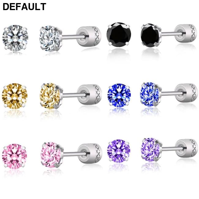 Steel Cubic Zirconia Crystal Stone Round Small Stud Earring for Women Wedding Unusual helix screw earrings Man Jewelry