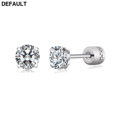 Steel Cubic Zirconia Crystal Stone Round Small Stud Earring for Women Wedding Unusual helix screw earrings Man Jewelry