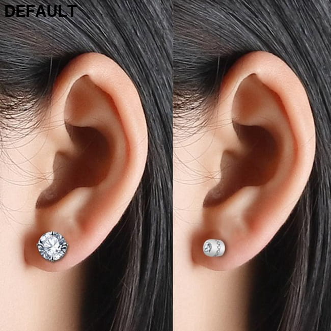 Steel Cubic Zirconia Crystal Stone Round Small Stud Earring Men Earrings