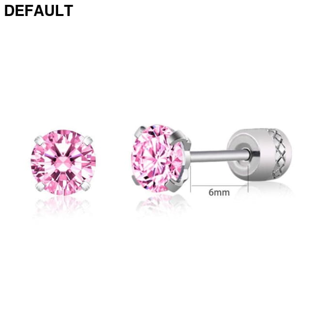 Steel Cubic Zirconia Crystal Stone Round Small Stud Earring Pink-1pair / Zircon-3mm / China Men Earrings
