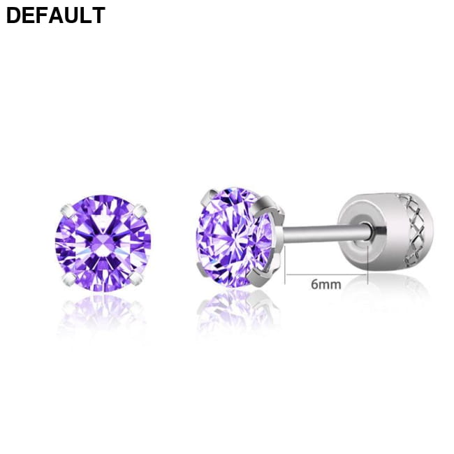 Steel Cubic Zirconia Crystal Stone Round Small Stud Earring Purple blue-1pair / Zircon-3mm / China Men Earrings